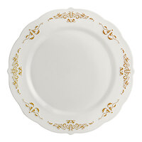 Fineline 5975-BOG Heritage 7 1/2" Round Bone / Ivory Plastic Plate with Gold Trim - 120/Case