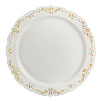 Fineline 5910-BOG Heritage 10" Round Bone / Ivory Plastic Plate with Gold Trim - 120/Case