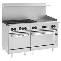 Wolf C60SS-6B24GTN Challenger XL Series Natural Gas 60" Thermostatic Range with 6 Burners, 24" Right Side Griddle, and 2 Standard Ovens - 278,000 BTU