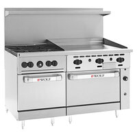 Wolf C60SS-4B36GN Challenger XL Series Natural Gas 60" Manual Range with 4 Burners, 36" Right Side Griddle, and 2 Standard Ovens - 238,000 BTU