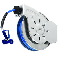 T&S B-7143-07 Stainless Steel Open Hose Reel with 1/2" x 50' Hose and Front Trigger Water Gun - 9/16" Flow Orifice