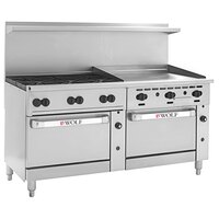 Wolf C72SS-6B36GTP Challenger XL Series Liquid Propane 72" Thermostatic Range with 6 Burners, 36" Right Side Griddle, and 2 Standard Ovens - 310,000 BTU