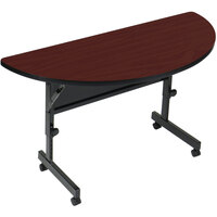 Correll Deluxe Half Round Flip Top Table, 24" x 48" High Pressure Adjustable Height, Cherry