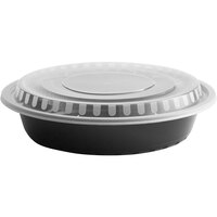 Choice 43 oz. Black 9" Round Microwavable Heavy Weight Container with Lid - 25/Pack