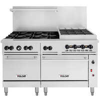 Vulcan 60SC-6B24CBP Endurance Liquid Propane 6 Burner 60" Range with 24" Charbroiler, 1 Standard, and 1 Convection Oven - 302,000 BTU