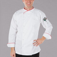 Mercer Culinary Renaissance® Unisex Lightweight White Executive Customizable Jacket with Red Piping M62015WR - 2X