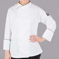 Mercer Culinary Renaissance® Women's Lightweight White Executive Customizable Chef Jacket with Black Piping M62050WB - XXS