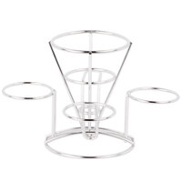 Clipper Mill by GET 4-96283 4 1/4" x 6" Stainless Steel Wire Cone Basket with 3 Ramekin Holders and Handle