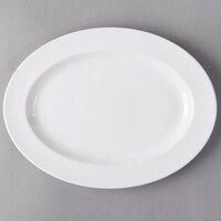 Libbey Slenda 13 1/2" x 10 3/8" Oval Royal Rideau White Wide Rim Porcelain Platter - 12/Case