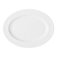 Libbey Slenda 13 1/2" x 10 3/8" Oval Royal Rideau White Wide Rim Porcelain Platter - 12/Case
