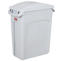 Rubbermaid Slim Jim 64 Qt. / 16 Gallon Light Gray Rectangular Trash Can with Light Gray Handled Lid