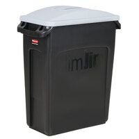 Rubbermaid Slim Jim 64 Qt. / 16 Gallon Black Rectangular Trash Can with Light Gray Handled Lid