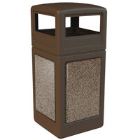 Commercial Zone 72045599 StoneTec 42 Gallon Brown Square Decorative Waste Receptacle with Riverstone Panels and Dome Lid