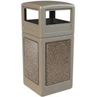 Commercial Zone 72041599 StoneTec 42 Gallon Beige Square Decorative Waste Receptacle with Riverstone Panels and Dome Lid