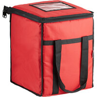 Choice Customizable Insulated Food Delivery Bag Red Nylon 13" x 13" x 16" - Holds (6) 2 1/2" Deep 1/2 Size Pans or (18) 2 Qt. Container