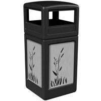 Commercial Zone 732996199 42 Gallon Black Square Trash Receptacle with Stainless Steel Cattail Panels and Dome Lid