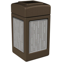 Commercial Zone 734062 42 Gallon Brown Square Trash Receptacle with Stainless Steel Horizontal Line Panels