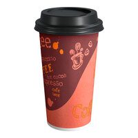 Choice 16 oz. Coffee Print Poly Paper Hot Cup and Lid - 100/Pack