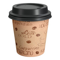 Choice 8 oz. Cafe Print Poly Paper Hot Cup and Lid - 100/Pack