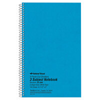 National 33360 9 1/2" x 6" Blue College Rule 3 Subject Wirebound Notebook - 150 Sheets