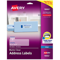 Avery® 18662 Easy Peel 1 1/3" x 4" Matte Clear Inkjet Printer Address Labels - 140/Pack