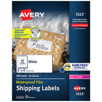 Avery® 5523 TrueBlock 2" x 4" Waterproof White Shipping Labels with Ultrahold Permanent Adhesive - 500/Box