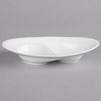 Reserve by Libbey 987659358 Silk 6 3/4" x 3 3/4" Oval Royal Rideau White Divided Two Well Porcelain Dish - 36/Case