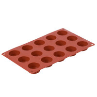 Matfer Bourgeat 257916 Gastroflex Orange Silicone 15 Compartment Round Petit Fours Mold - 1 1/2" x 3/4"