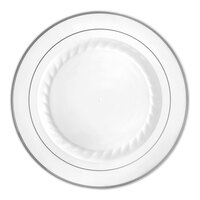 Fineline Silver Splendor 510-WH 10" White Plastic Plate with Silver Bands - 120/Case