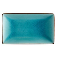 CAC 666-34-BLU 8 1/2" x 5 1/2" Japanese Style Rectangular Stoneware Plate - Black Non-Glare Glaze / Lake Water Blue - 24/Case