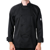 Mercer Culinary Genesis® Unisex Lightweight Black Customizable Long Sleeve Chef Jacket with Cloth Knot Buttons M61020BK - 3X
