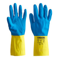 Cordova Neoprene / Latex Rubber Blue / Yellow 12" Premium 28 Mil Tagged Gloves with Flock Lining - Large - Pair