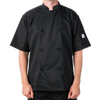 Mercer Culinary Genesis® Unisex Lightweight Black Customizable Short Sleeve Chef Jacket with Cloth Knot Buttons M61022BK - 5X