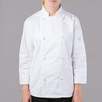 Mercer Culinary Genesis® Women's White Customizable Long Sleeve Chef Jacket with Cloth Knot Buttons M61040WH - XS