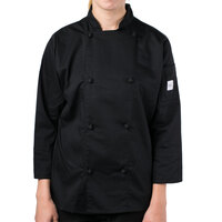 Mercer Culinary Genesis® Women's Black Long Sleeve Chef Jacket with Cloth Knot Buttons M61040BK - M
