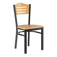 Lancaster Table & Seating Black Finish Side Chair with Natural Wood Seat and Back - Assembled
