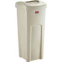 Rubbermaid 6903569BGKIT Untouchable 92 Qt. / 23 Gallon Beige Square Trash Can with Drop Shot Lid