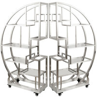 Eastern Tabletop AC1790 72 1/2" x 13 3/4" x 72" Cartwheel Stainless Steel Rolling Buffet Set with Clear Acrylic Shelves