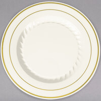 Fineline Silver Splendor 507-BO 7" Bone / Ivory Plastic Plate with Gold Bands - 150/Case