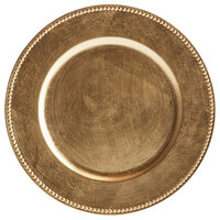 Tabletop Classics by Walco TRG-6655 13" Gold Round Plastic Charger Plate with Beaded Rim - 12/Pack