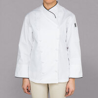 Chef Revival Corporate LJ008 Ladies White Customizable Executive Long Sleeve Coat with Black Piping - S