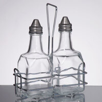 Choice 6 oz. 3 Piece Oil & Vinegar Cruet Set with Rack