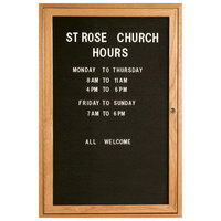 Aarco ODC3624L 36" x 24" Red Oak Enclosed Wooden Indoor Message Center with Black Letter Board and 3/4" Letters - 1 Hinged Locking Door
