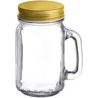 Acopa Rustic Charm 16 oz. Drinking Jar / Mason Jar with Handle and Gold Metal Lid - 12/Case