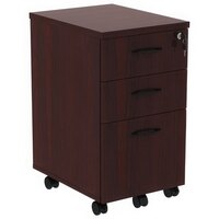 Alera ALEVA572816MY Valencia Mahogany Three-Drawer Mobile Pedestal - 15 7/8" x 20 1/2" x 28 3/8"