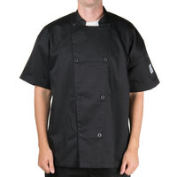 Chef Revival Silver J205 Unisex Black Customizable Performance Short Sleeve Chef Jacket with Mesh Back - 3X