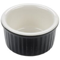 Tuxton B4X-0252 2.5 oz. Black / Eggshell Fluted China Ramekin - 48/Case