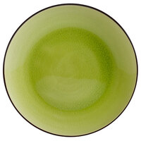 CAC 666-16-G Japanese Style 10" Stoneware Coupe Plate - Black Non-Glare Glaze / Golden Green - 12/Case