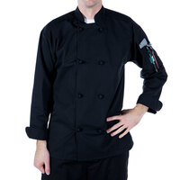 Mercer Culinary Millennia® Unisex Black Long Sleeve Cook Jacket with Cloth Knot Buttons M60012BK - 2X