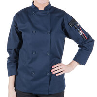 Mercer Culinary Millennia® Women's Navy Customizable Long Sleeve Cook Jacket M60020NB - XS